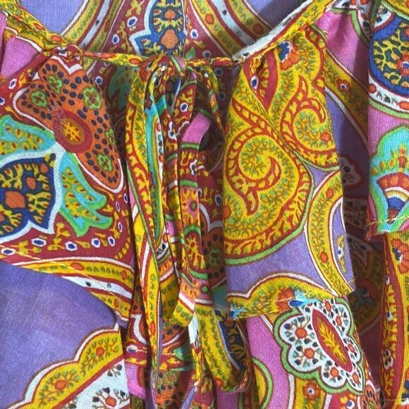 Lauren Ralph Lauren cotton boho multi print bright ruffle blouse XL - Picture 8 of 12